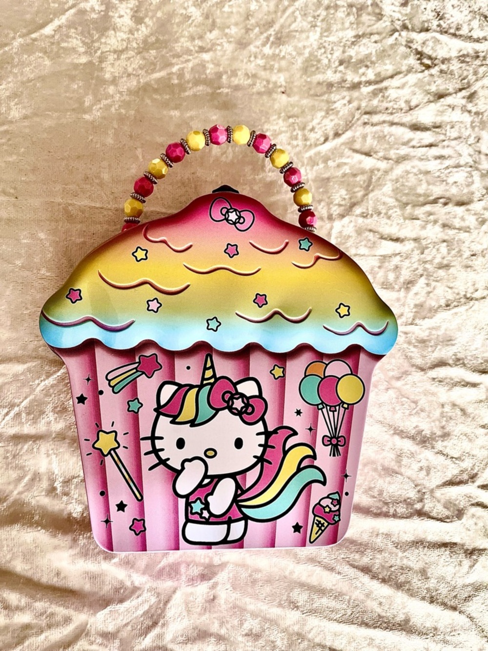 Sanrio Hello Kitty Unicorn Cupcake Tin Bag - Pink Rainbow Accents